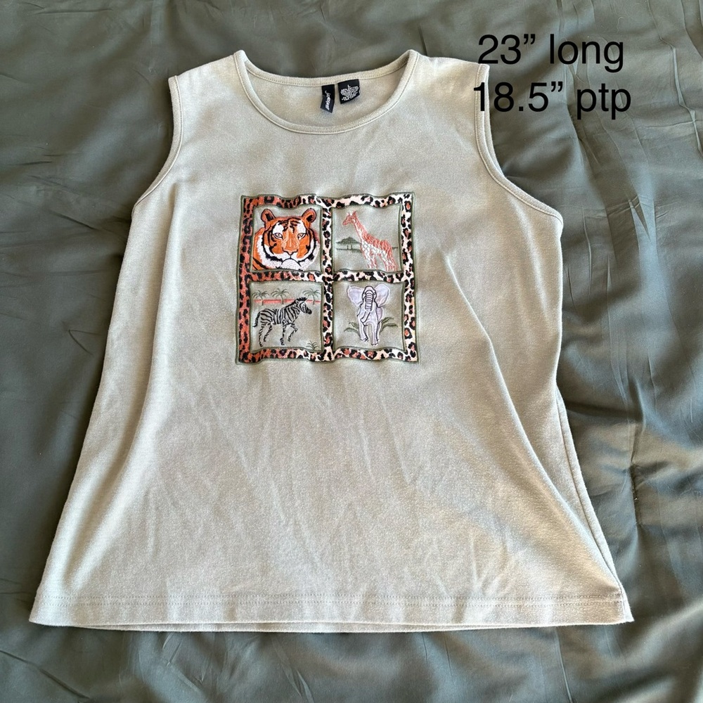 jason maxwell Cream Tank Top with Animal Patch